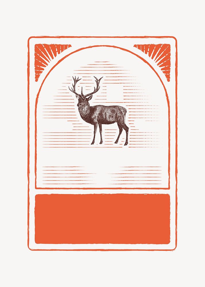 Vintage deer badge illustration collage element  psd