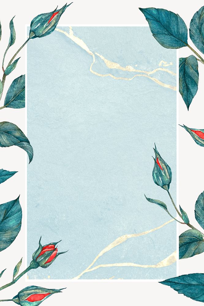 Blue rose frame background, botanical design psd