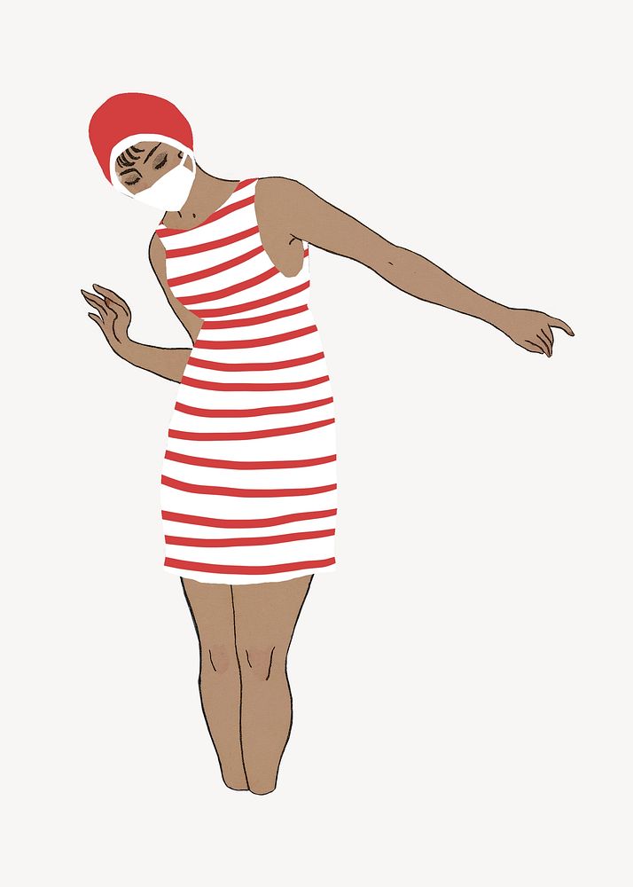 Vintage woman in swimming suit psd, remixed from artworks by George Barbier