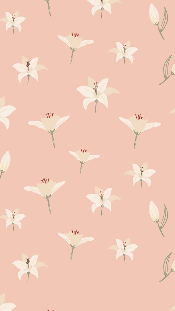 White lily phone wallpaper, flower pattern illustration