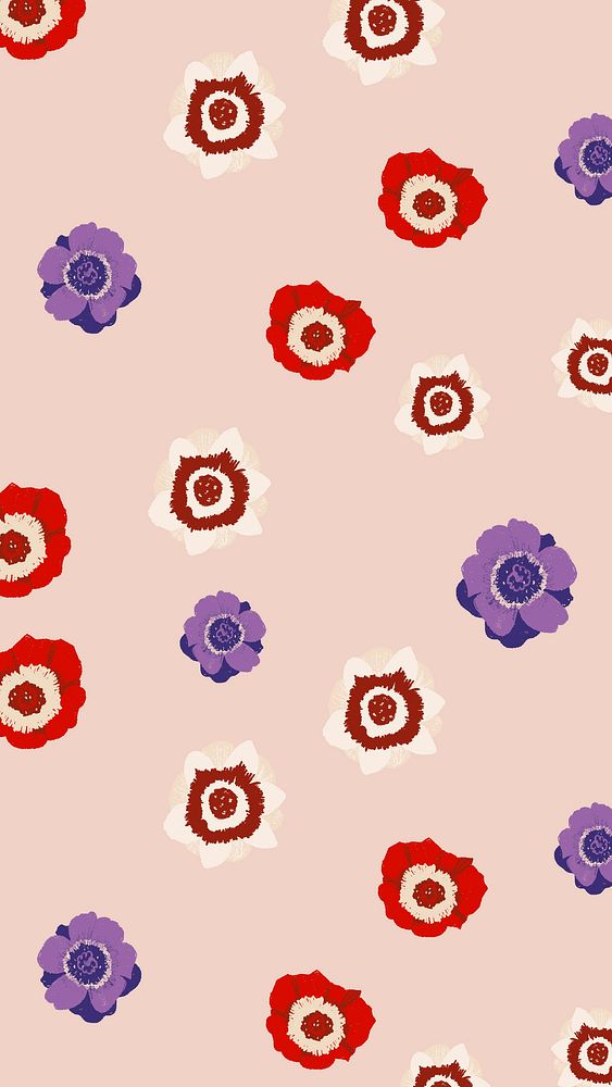 Anemone flower pattern iPhone wallpaper