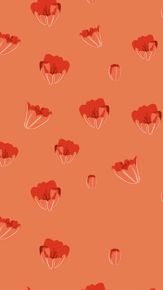 Red tulip mobile wallpaper, flower pattern illustration