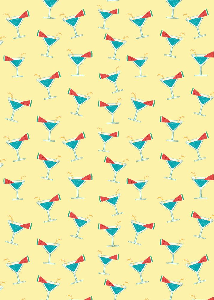 Cocktail doodle pattern, summer drinks illustration  vector