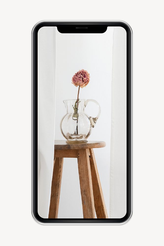 Vase flower on smartphone screen psd