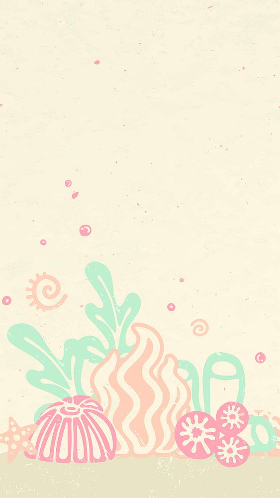Sea anemones doodle iPhone wallpaper, aquatic design vector
