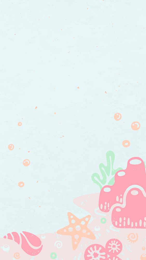 Sea anemones doodle phone wallpaper, blue design vector