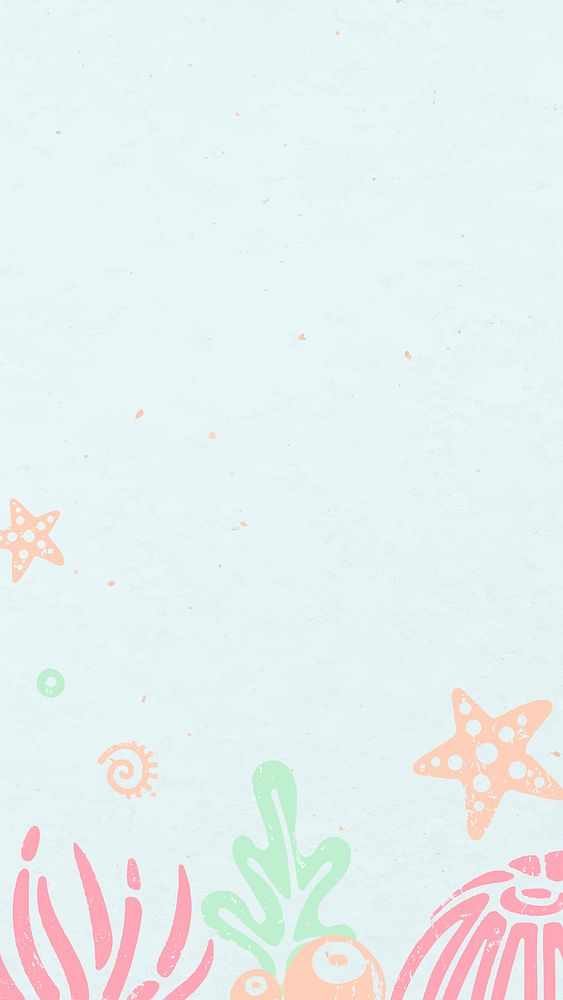 Ocean blue doodle phone wallpaper, aquatic design vector