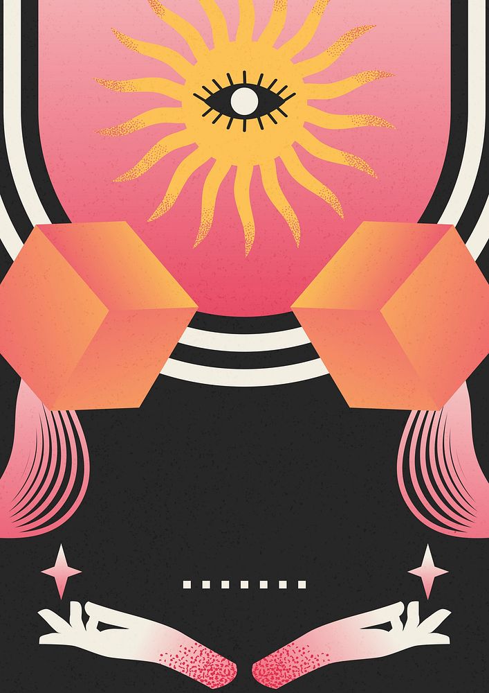 Mental health psychedelic background, spiritual sun illustration