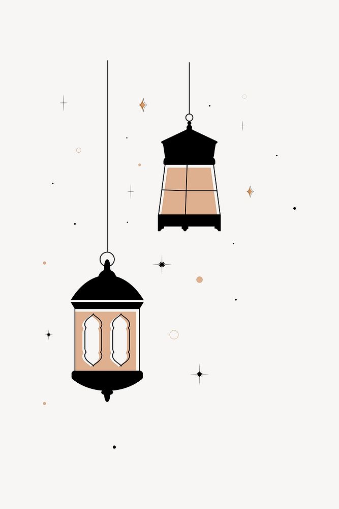 Arabic lanterns illustration, collage element vector