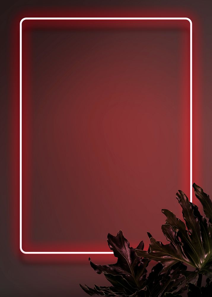 Red neon frame background, leafy design