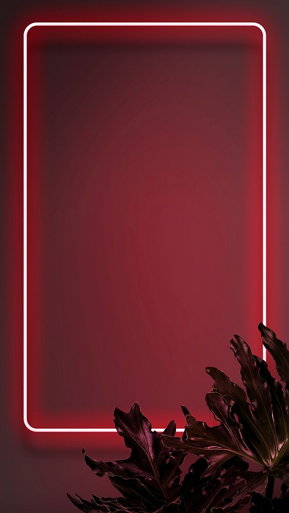 Red neon frame iPhone wallpaper, leafy design