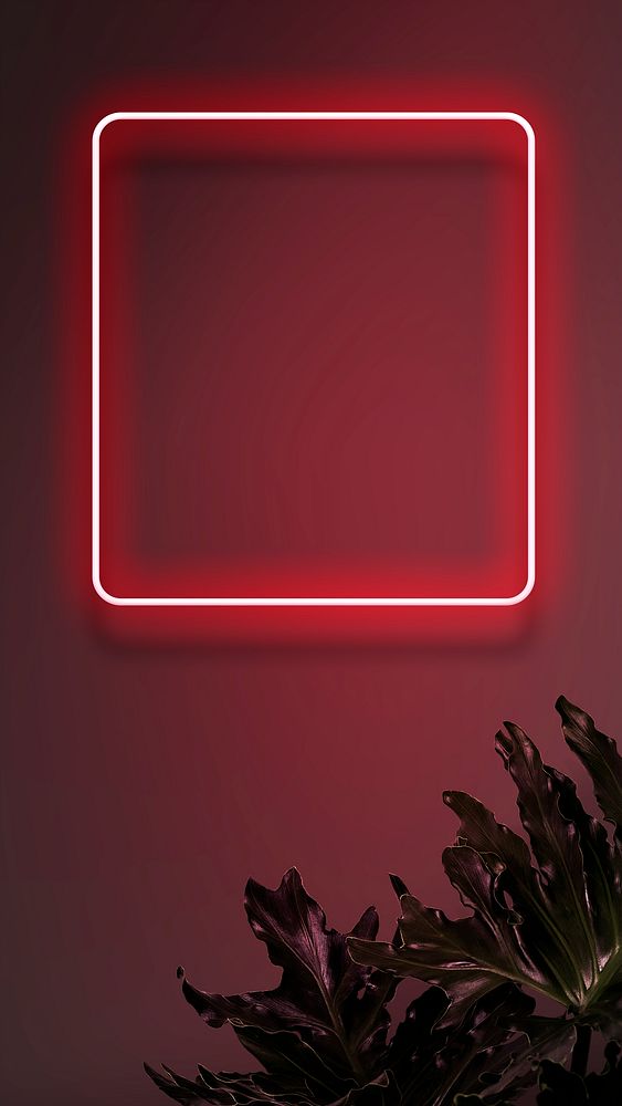 Red neon frame iPhone wallpaper, leafy design