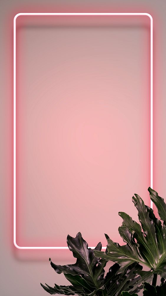 Pink neon frame iPhone wallpaper, leafy design