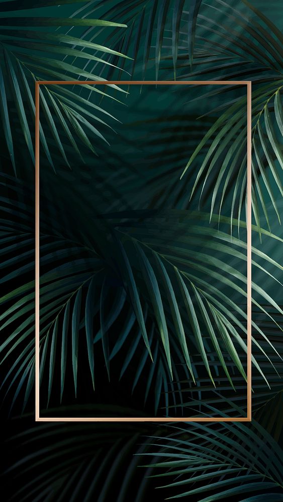 Tropical leaves frame iPhone wallpaper, gold design