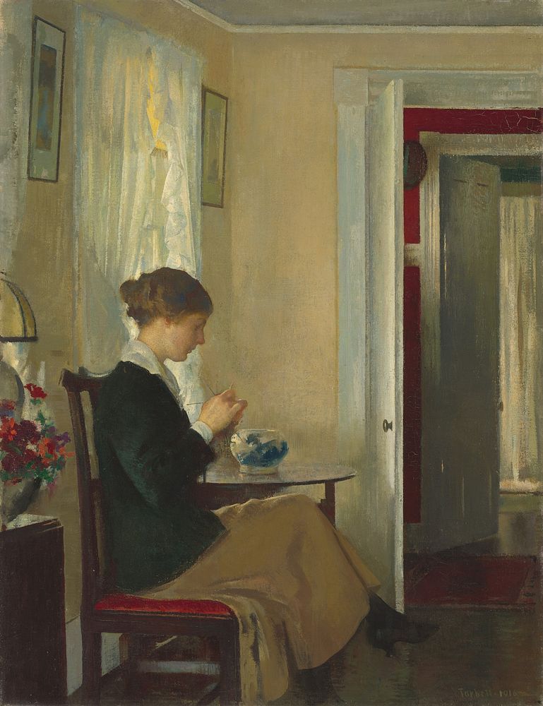 Josephine Knitting (1916) by Edmund Charles Tarbell.  