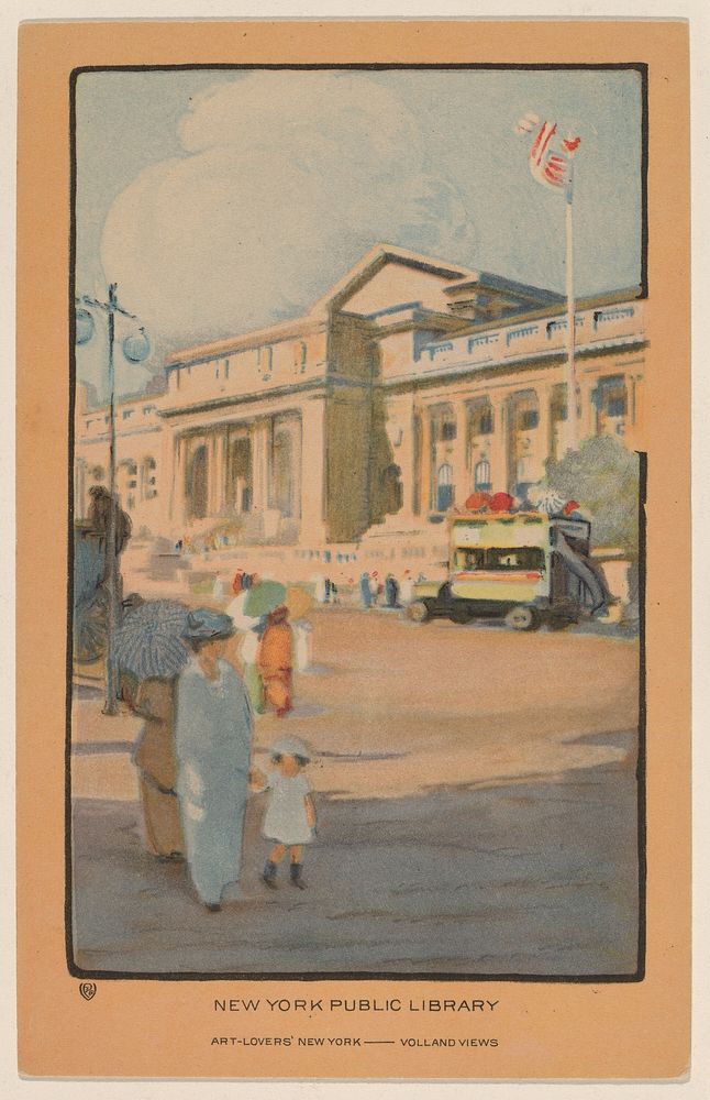 New York Public Library (1914) from Art–Lovers New York postcard in high resolution by Rachael Robinson Elmer.  