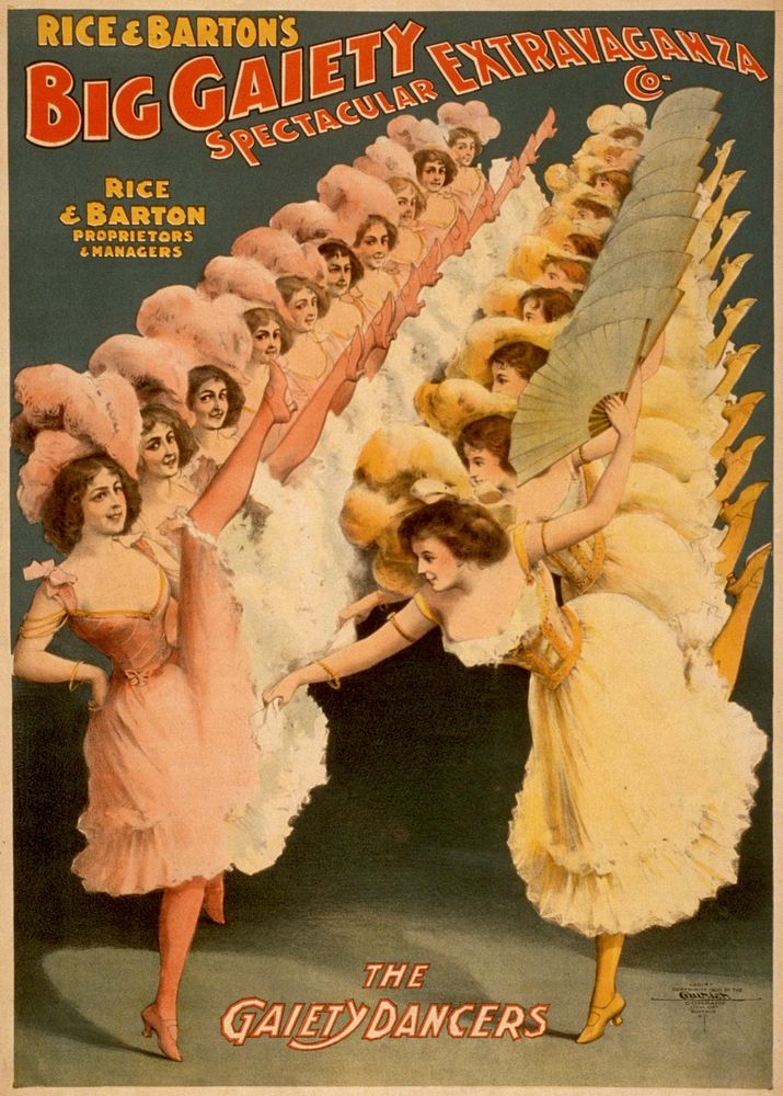 A poster advertising the Gaiety Dancers of Rice & Barton's Big Gaiety Spectacular Extravaganza Co. in 1900.