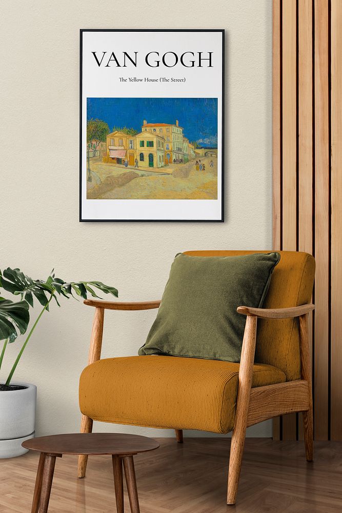Frame mockup with Van Gogh&rsquo;s vintage Yellow House wall art interior decor, PSD