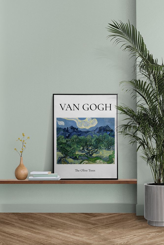 Frame mockup Van Gogh&rsquo;s vintage Olive Trees wall art interior decor, PSD