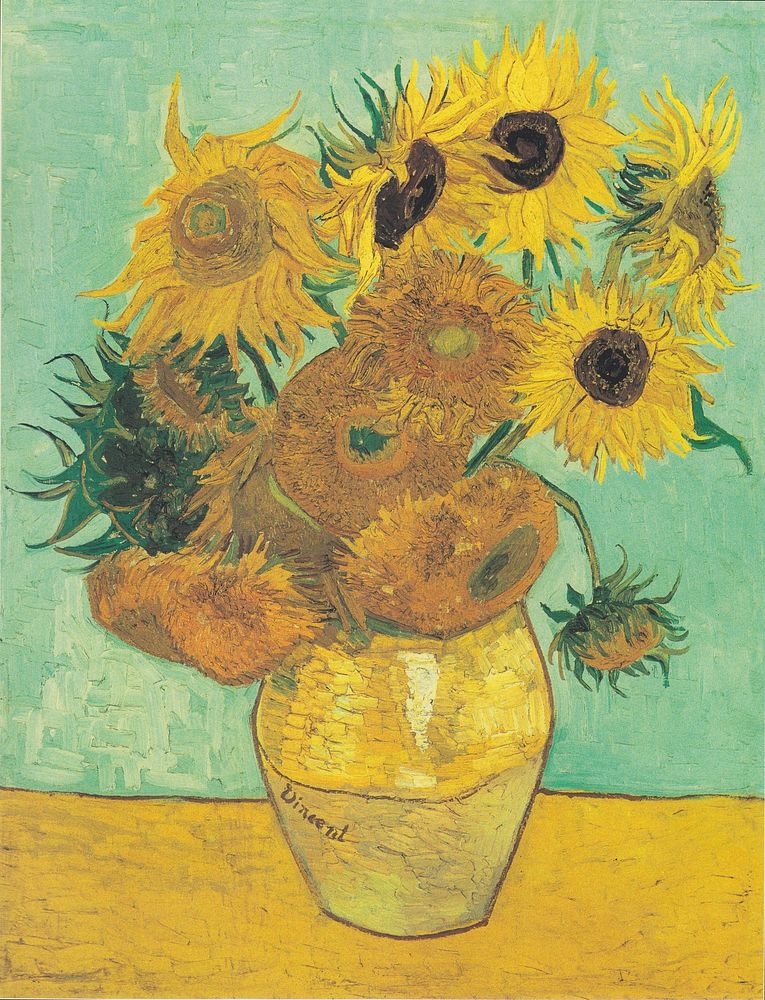 Vincent van Gogh's Vase with Twelve Sunflowers (1888&ndash;1889) famous painting. Original from Wikimedia Commons. 