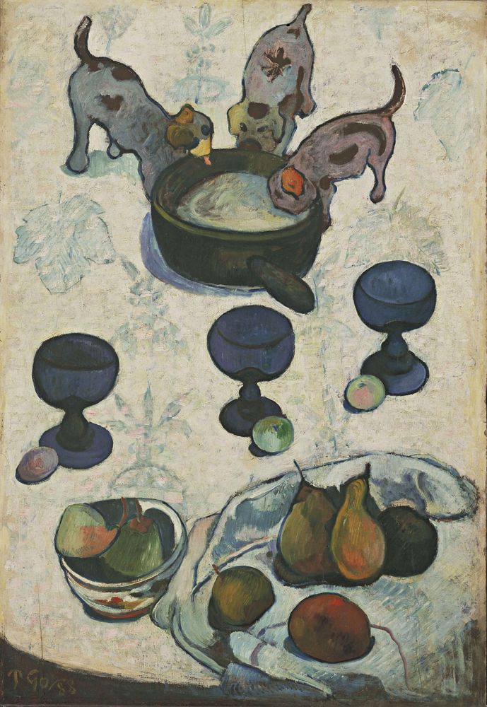 Paul Gauguin's Still Life with Three Puppies (1888) famous painting. Original from Wikimedia Commons. 