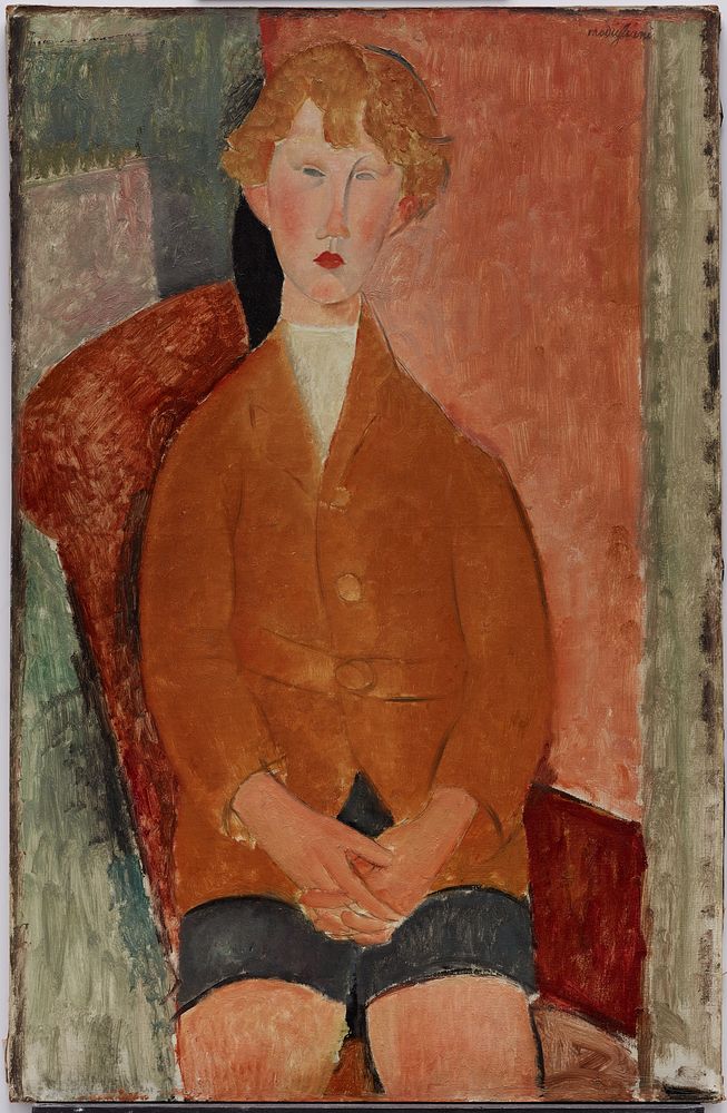 Amedeo Modigliani's Boy in Short Pants (1918) famous painting. 