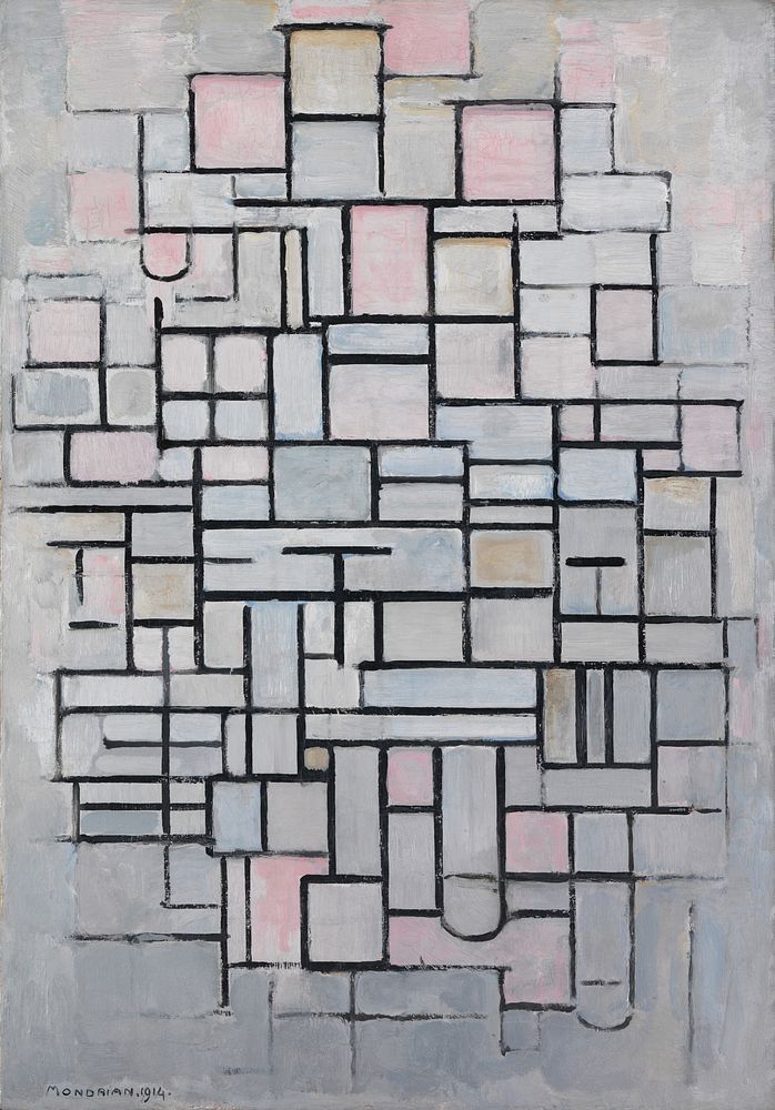 Piet Mondrian's Composition No IV (1914) famous painting. Original from Wikimedia Commons. 