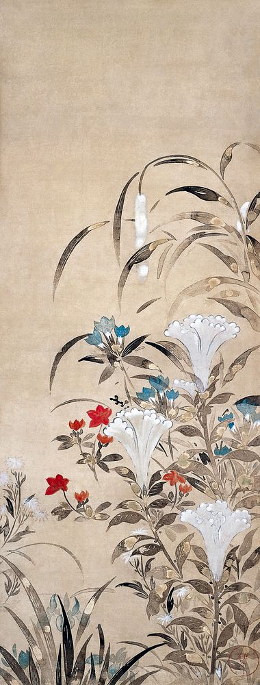 Japanese flowers (17th century) vintage painting by Tawaraya Sōsetsu. Original public domain image from the Minneapolis…