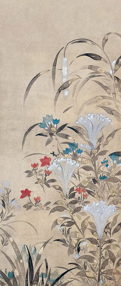 Autumn flowers (17th century) vintage Japanese painting by Tawaraya Sosetsu. Original public domain image from the…