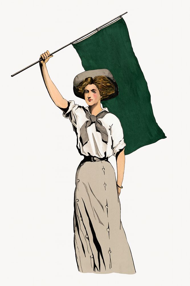 Sweet Briar, woman waving green flag.  Remastered by rawpixel