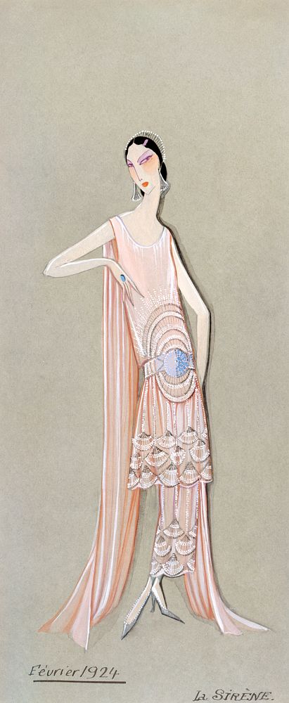 Projet de robe, f&eacute;vrier: la sir&egrave;ne. (1924). Original public domain image from The Carnavalet Museum. Digitally…