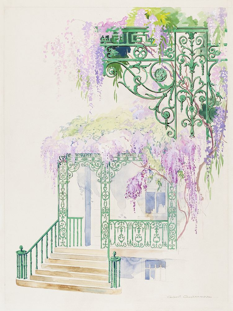 Cast Iron Porch Railing (1936) by Gilbert Sackerman. Original public domain image from The National Gallery of Art.…