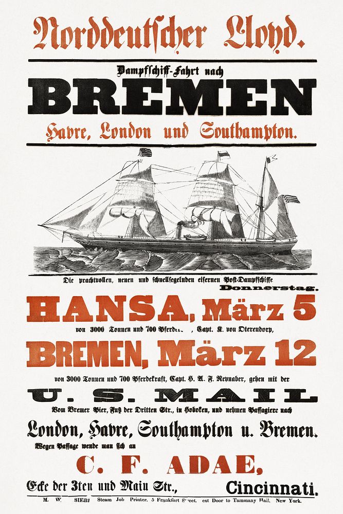 Norddeutscher Lloyd Bremen, German shipping company newspaper. Original public domain image from the Library of Congress.…