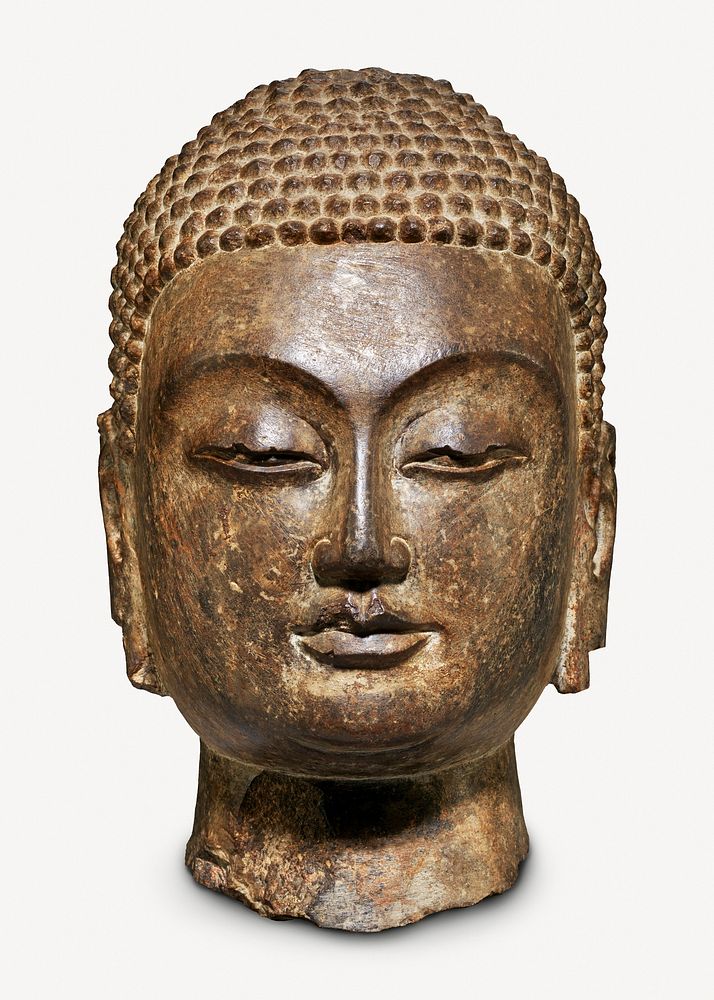 Aesthetic Buddha head, limestone sculpture psd.  Remastered by rawpixel