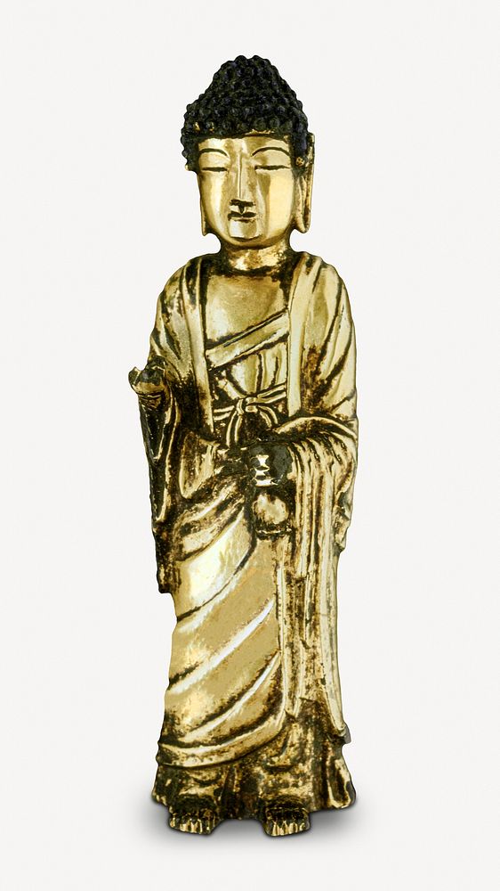 Aesthetic standing Buddha bronze figure psd.  Remastered by rawpixel