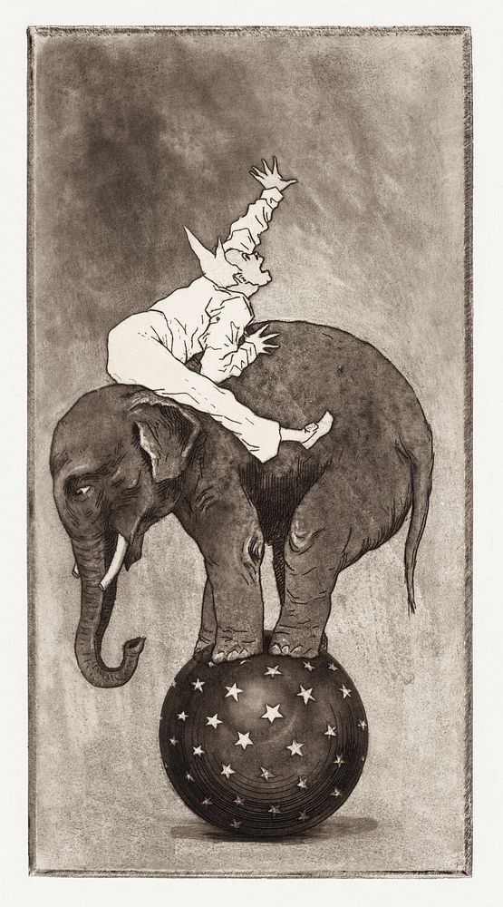 Elephant and clown (1889) etching by Henri Charles Gu&eacute;rard. Original public domain image from the Cleveland Museum of…
