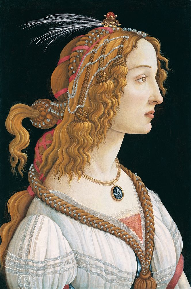 Sandro Botticelli's Idealized Portrait of a Lady (1480) aesthetic painting. Original public domain image from Wikimedia…