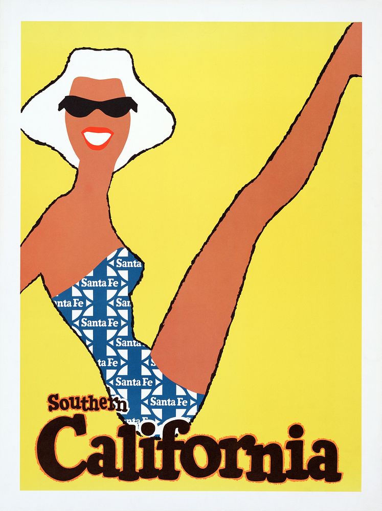 Southern California. (1963) girl in Sante Fe bathing suit poster. Original public domain image from the Library of Congress.…