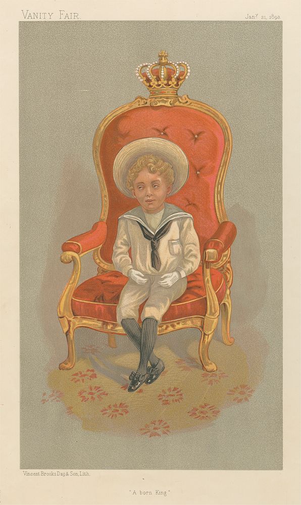 Vanity Fair: Royalty; 'A Born King', Alfonso VIII, King of Spain, January 21 (1893)print in high resolution   