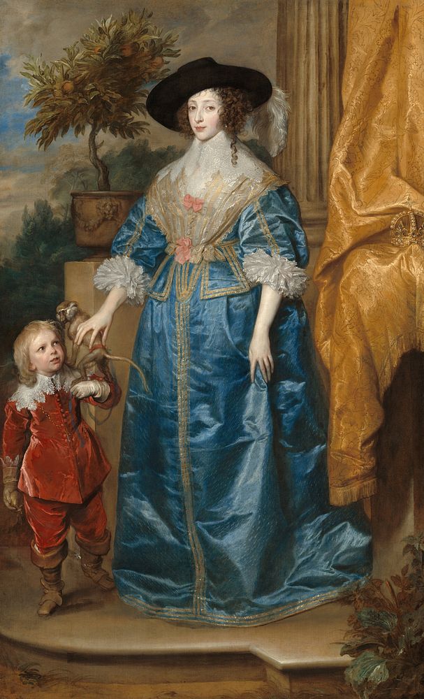 Queen Henrietta Maria with Sir Jeffrey Hudson (1633) by Sir Anthony van Dyck.  
