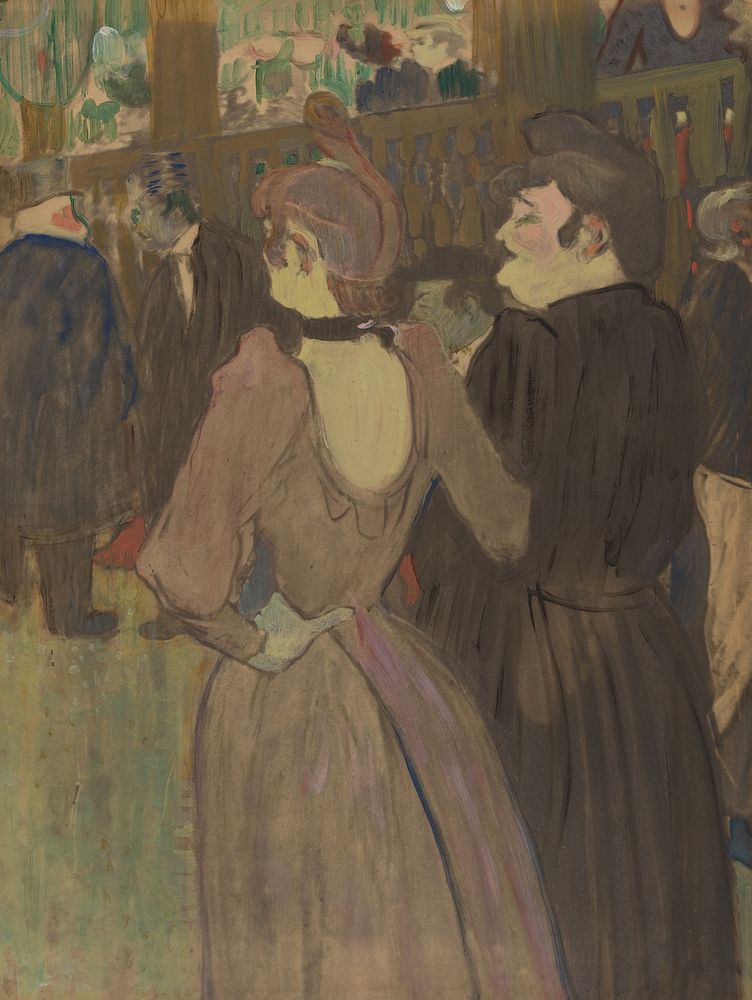 La Goulue and Her Sister (1892) drawing in high resolution by Henri de Toulouse&ndash;Lautrec.  