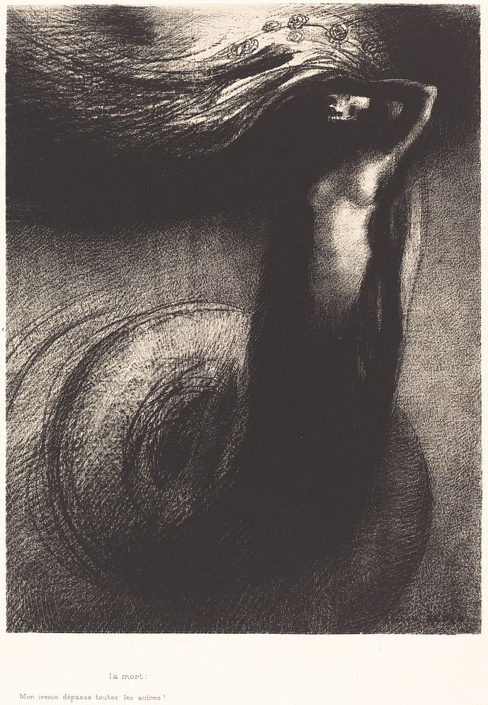 La Mort: Mon ironie depasse toutes les autres! (Death: My iron surpasses all others!) (1889) by Odilon Redon. 