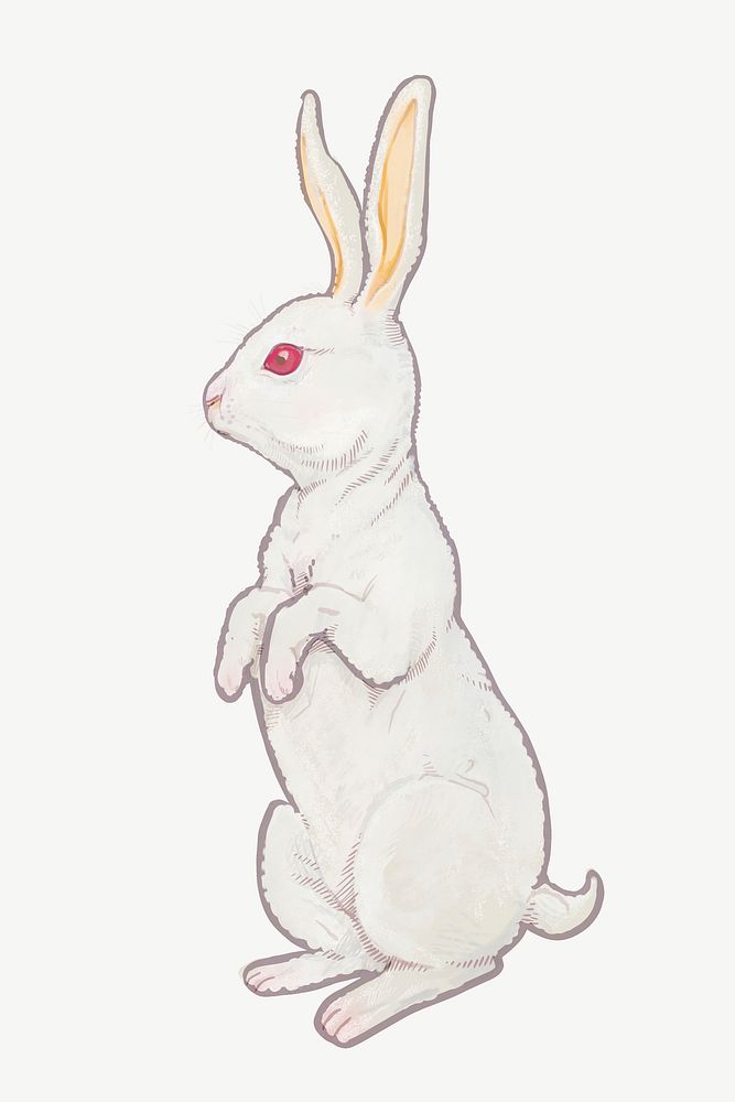 Standing white rabbit, Chinese zodiac animal illustration psd
