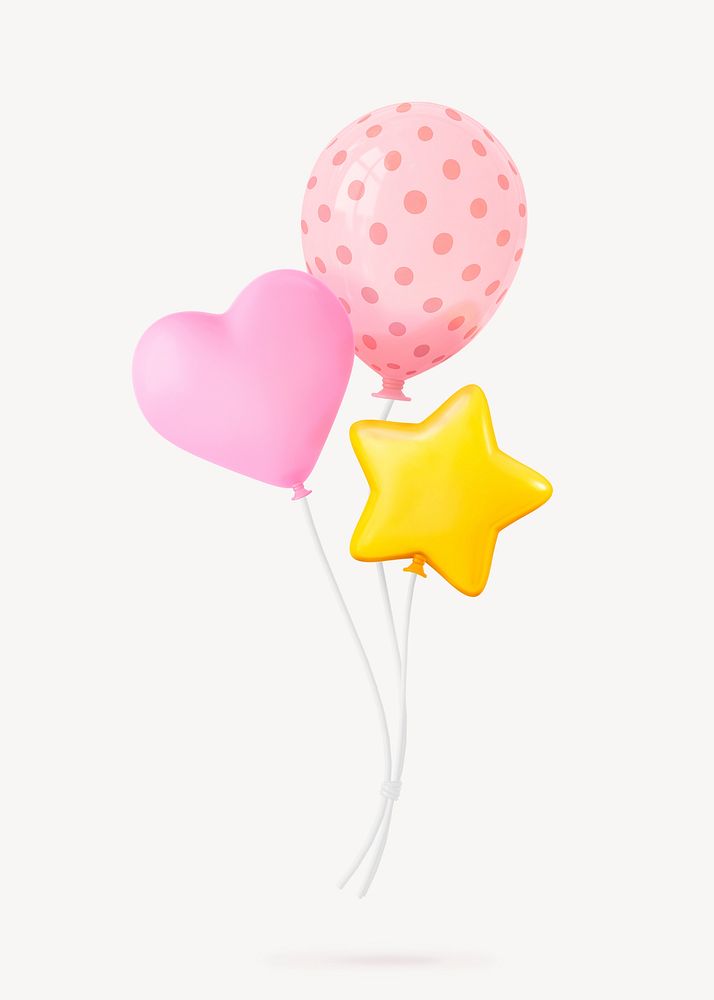 Balloons clipart, 3d birthday graphic