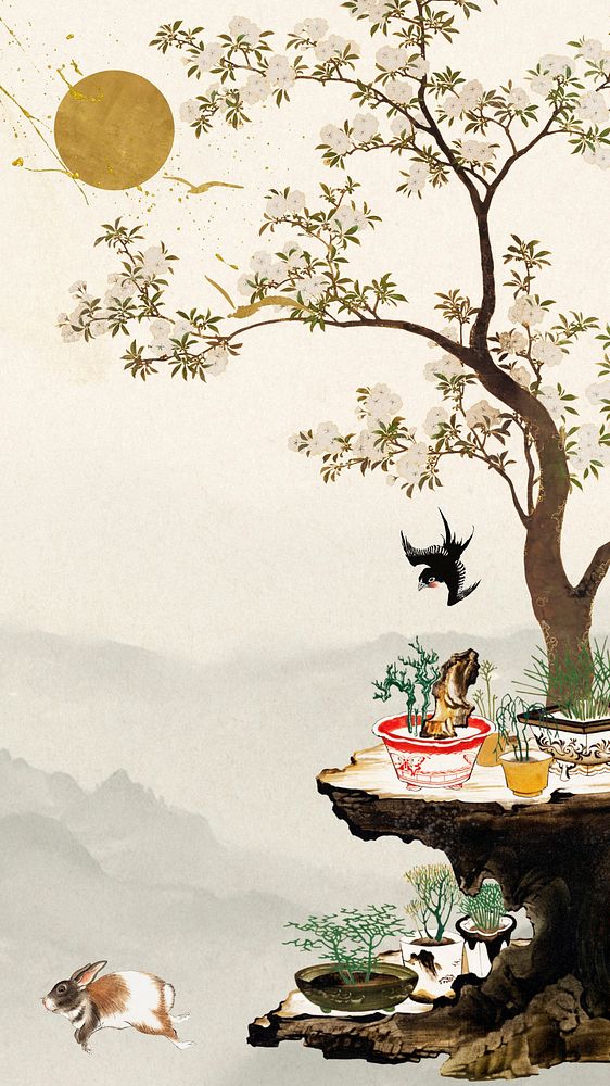 Vintage Japanese bonsai mobile wallpaper