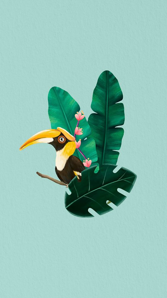 Tropical bird mobile wallpaper, green design