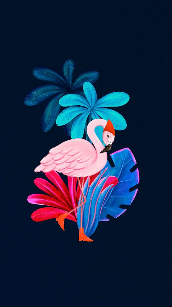 Flamingo mobile wallpaper, black & colorful design