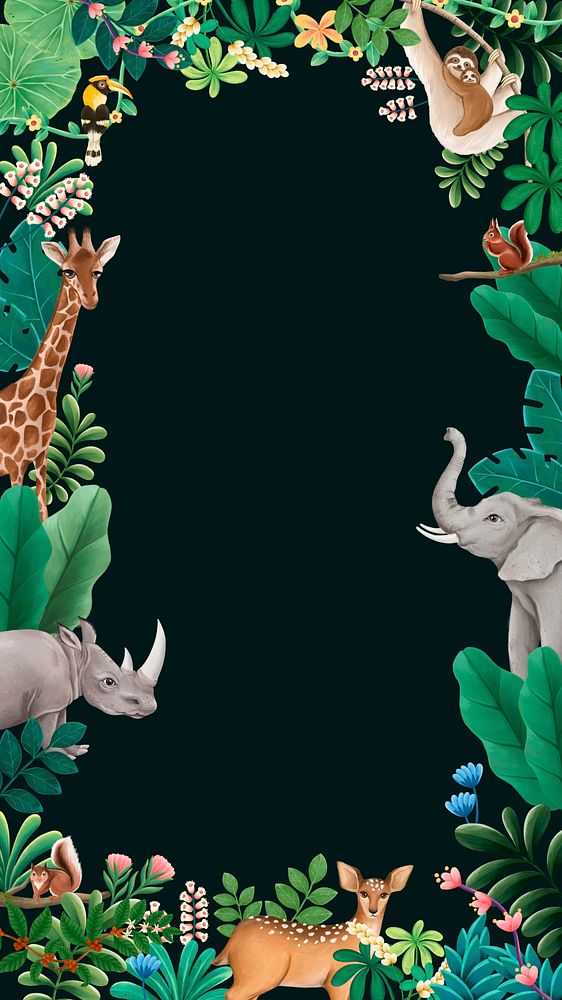 Jungle wildlife mobile wallpaper, black & green design