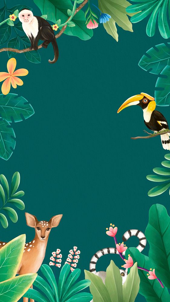 Green mobile wallpaper, jungle wildlife design