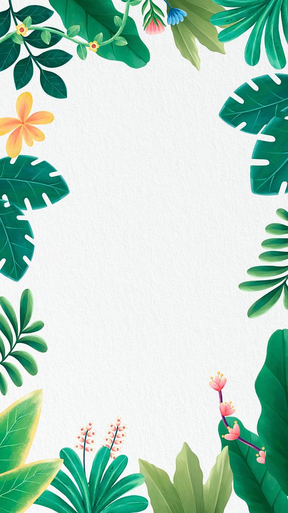 Tropical leaves mobile wallpaper, white & green design